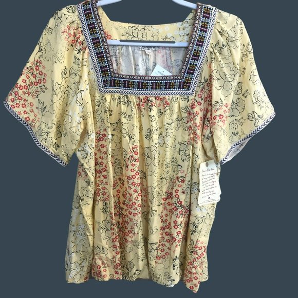 ONE WORLD Tops - NWT One World Square Neck Boho Oversized Boxy Top